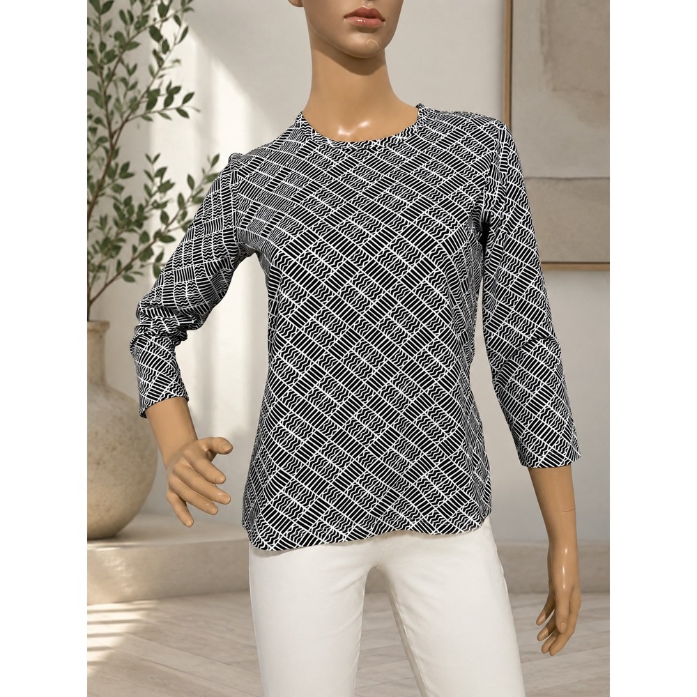 J. McLaughlin Catalina Cloth Black White Geometric Print Stretch Top Size S‎